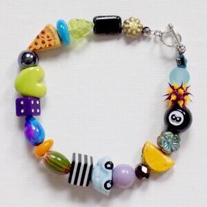new! handmade charm bracelet chunky pearls indie kidcore funky random colors